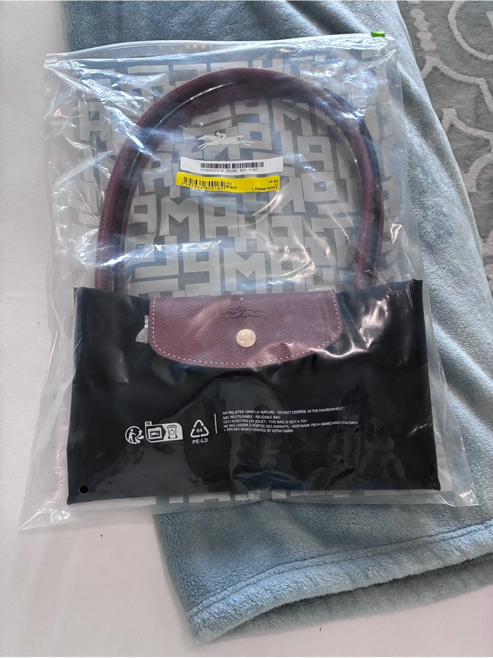 Longchamp Black Tote with Brown Flap and Handles